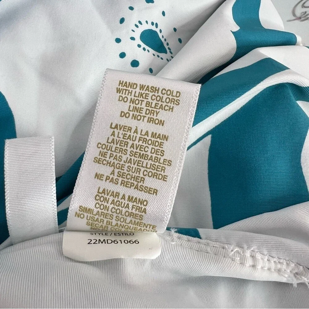 Anne Cole bathing suit one piece dress look Teal and White Floral flowers